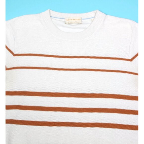 SCOTCH & SODA Striped Cream Brown Sweater Men's Crewneck Cotton size M /144 - Picture 3 of 4